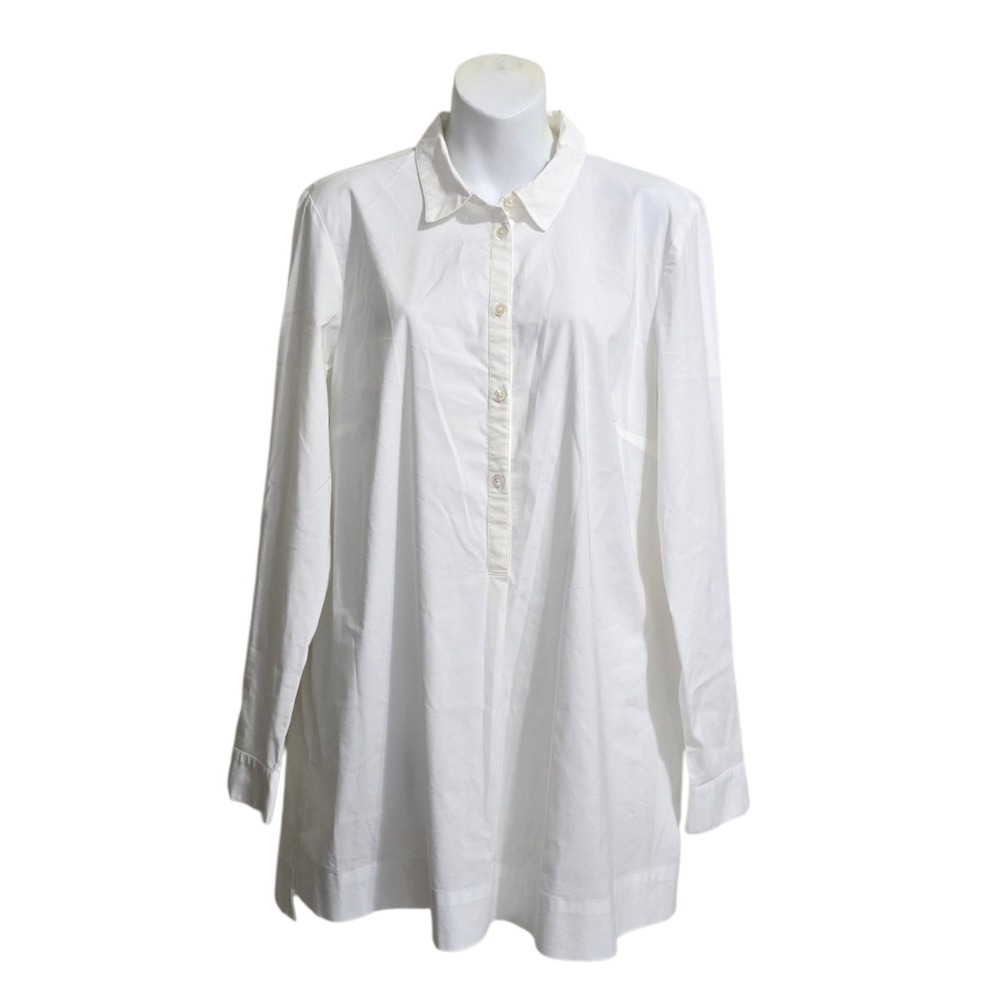 J. Jill The White Shirt Collection Long Sleeve Crisp White Tunic Blouse Sz L